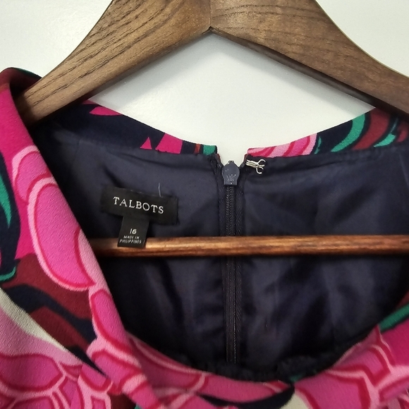 Talbots Women's Plus Dress Sheath Size 16 Pink Navy Lined Cowl Neck Sleeveless - Picture 7 of 11